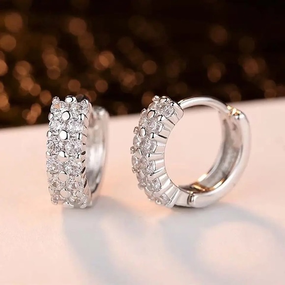 Two Tiers Zirconia Hoop Earrings 925 sterling silver - Picture 2 of 8